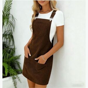 Brown Corduroy Overall Dress